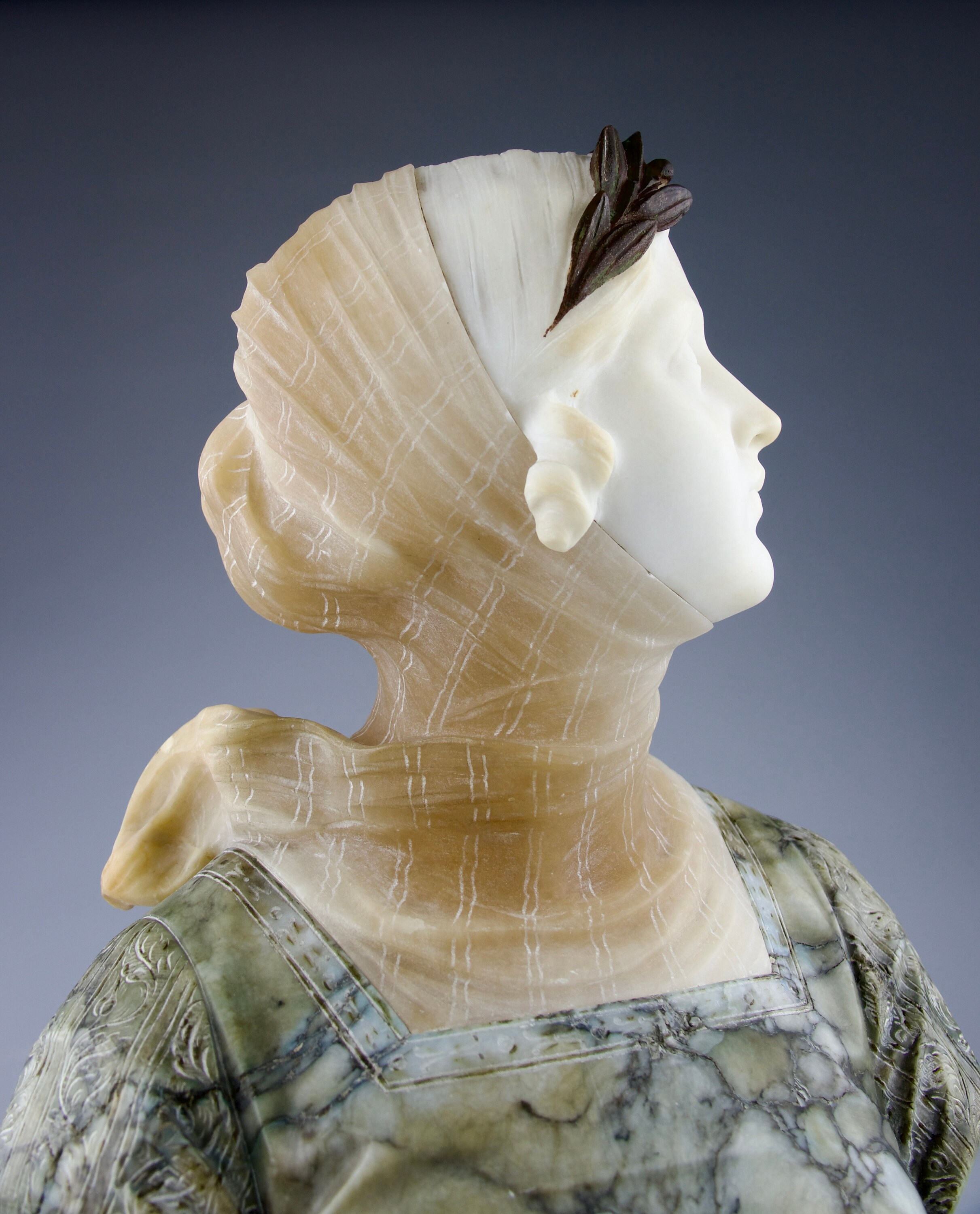 Prof. Giuseppe BESSI, Bust of Woman and Crown, Italy 19th Century