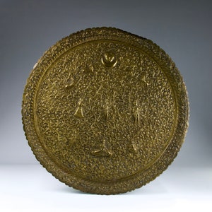Large Tray in Embossed Brass, Indo-Persian 19th Century