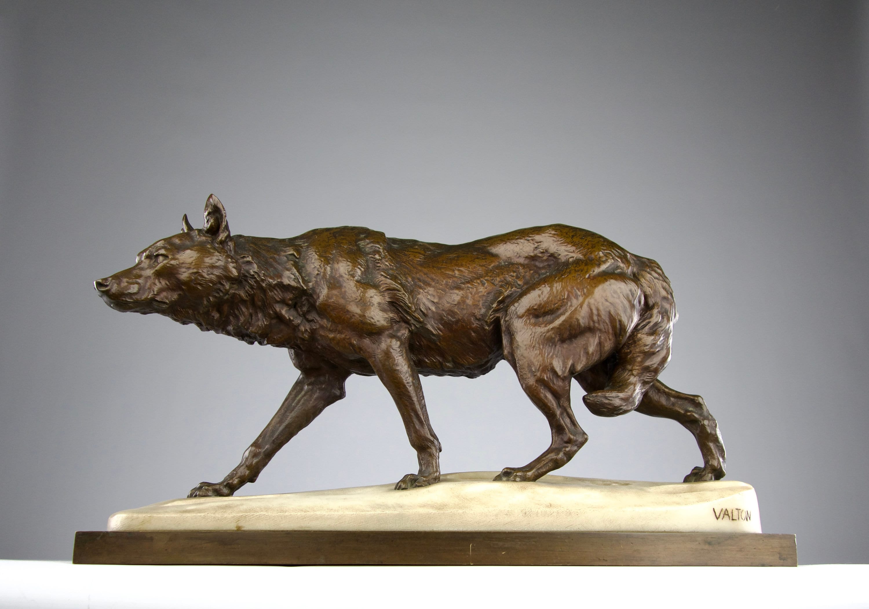 Charles Valton, The Tracking Wolf, Romantic Period Sculpture, France 19th Century