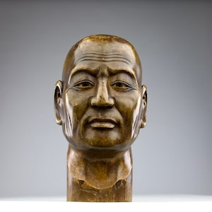 Monk Head Sculpture | Japanese Antique Bust | Japan 19th Century | Artisanal Wood Craft
