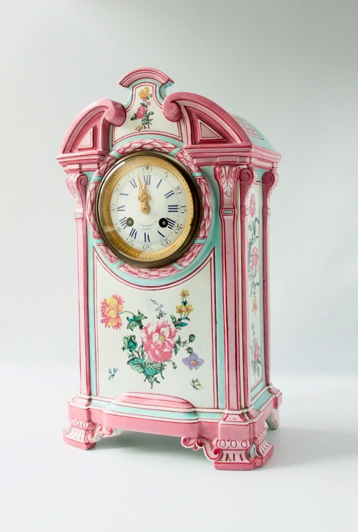 Horloge Trianon Antique de Gien, 1860S Français Céramique