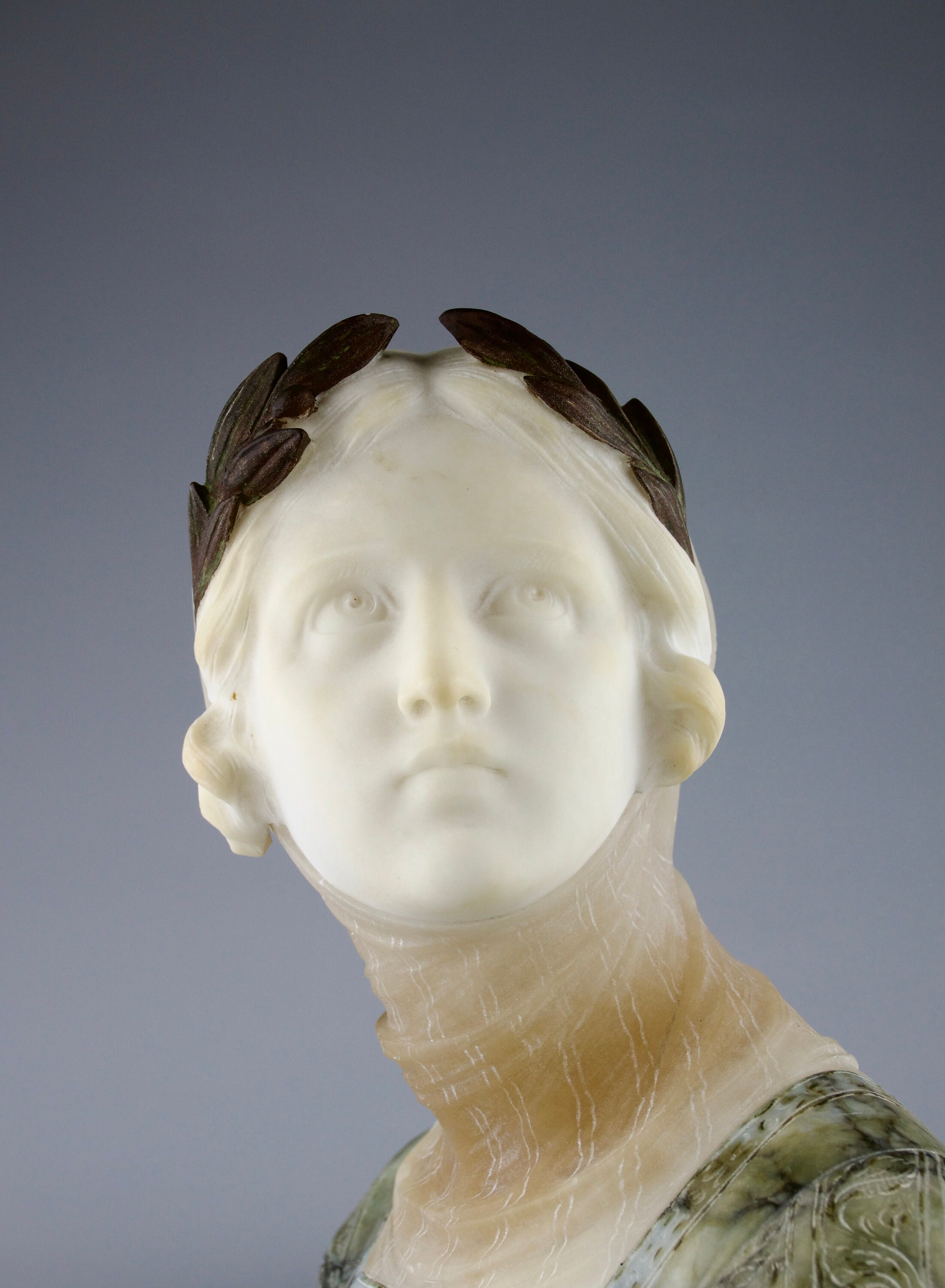 u*7様 ジュゼッペ・ベッシ Prof・g・Bessi 彫像 置物 女性像 美術 Prof. Giuseppe BESSI, Bust of Woman and Crown, Italy 19th Century
