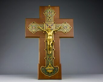 Ferdinand Barbedienne | Cloisonné Enamel Arabesque Crucifix | Antique Religiosa | Vintage Crucifix | French 19th Century