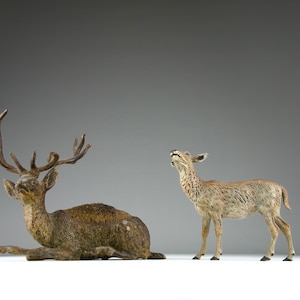 Vienna Bronzes, Stag and Doe Sculptures, 19th Century