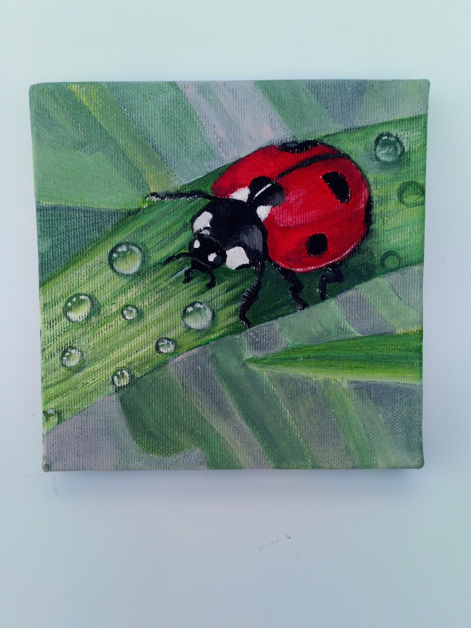 Ladybug. Small Original Acrylic Painting Ladybug on Canvas. 15 X 15 Cm ...