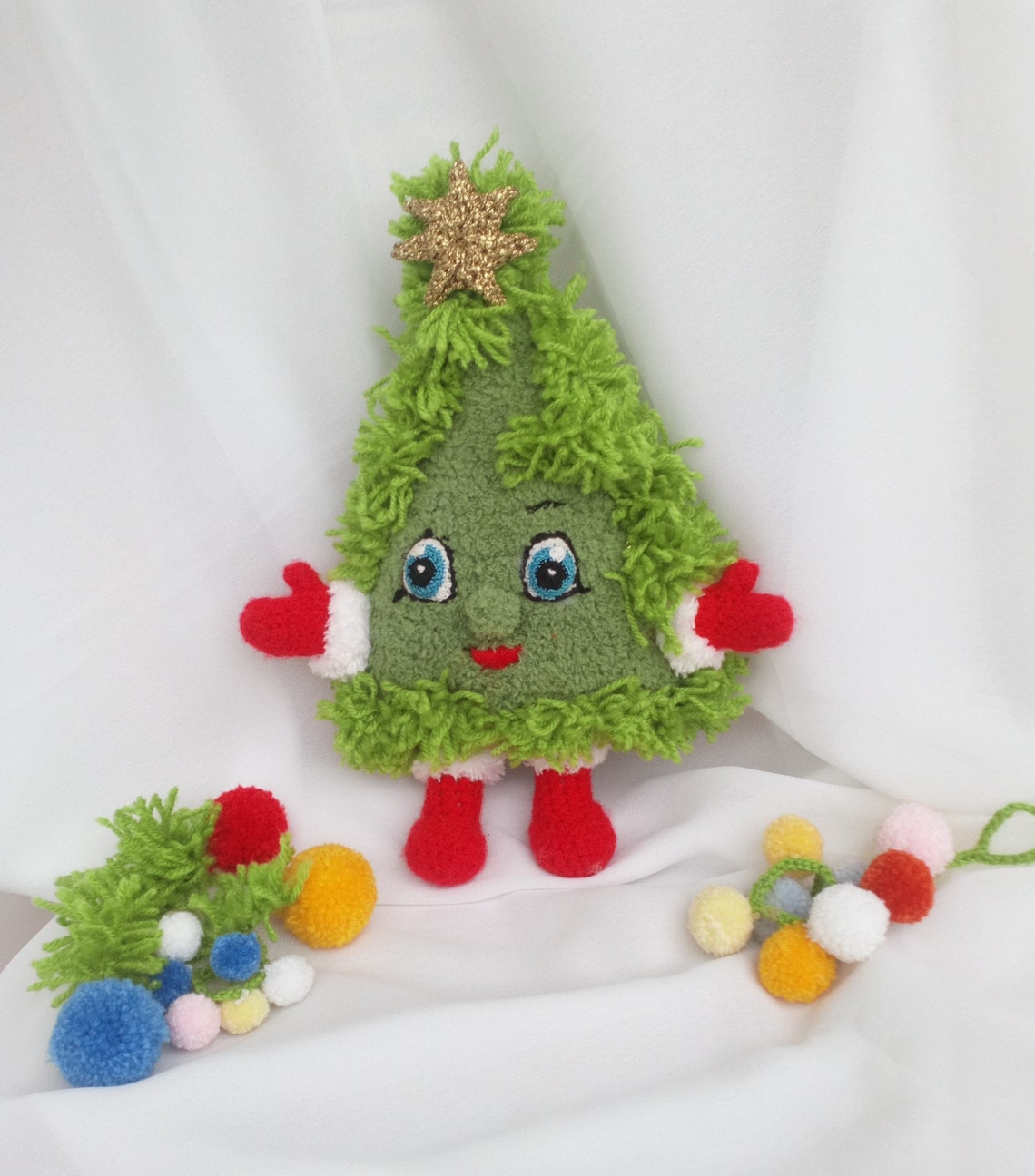 Christmas Tree Plush Toy, Unique Knitted Plush Toy, Green