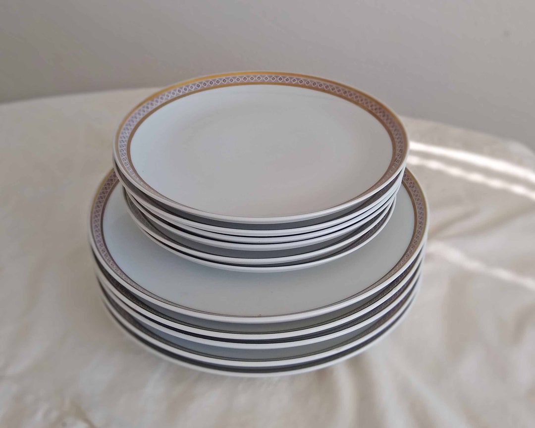 Vintage Porcelain Plates Set / Vintage Porcelain / Set of 10 / Gold