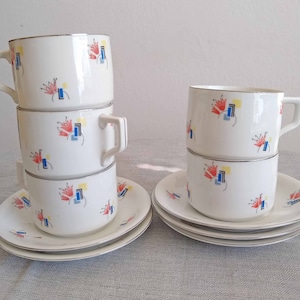 Vintage Porcelain Coffee Tea Set / Vintage Porcelain / Set of 10 / Porcelain flower abstract / White / Germany