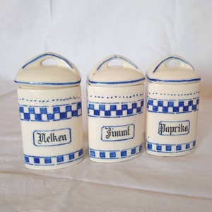 Vintage German Porcelain Spices Container / Set of 3 / Spice Jar / Blue/ Kitchen Decor / Retro Kitchen / Anita