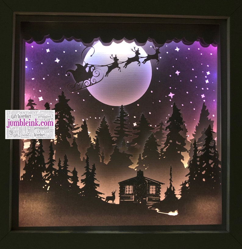 Download Christmas 3d Paper Cut Template Light Box Svg Digital Download Files Santa S Cabin