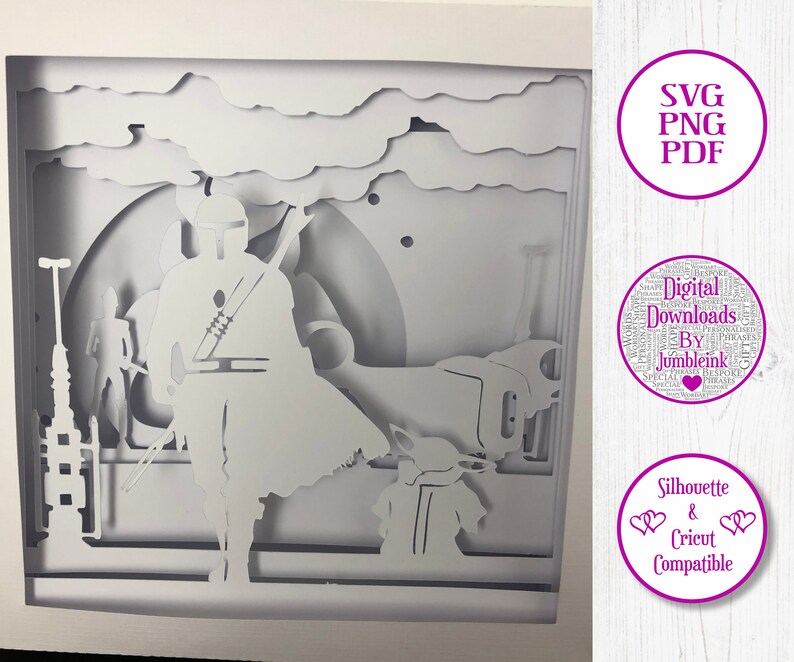 Star Wars Mandalorian 3D Paper Cut Template Light Box SVG ...