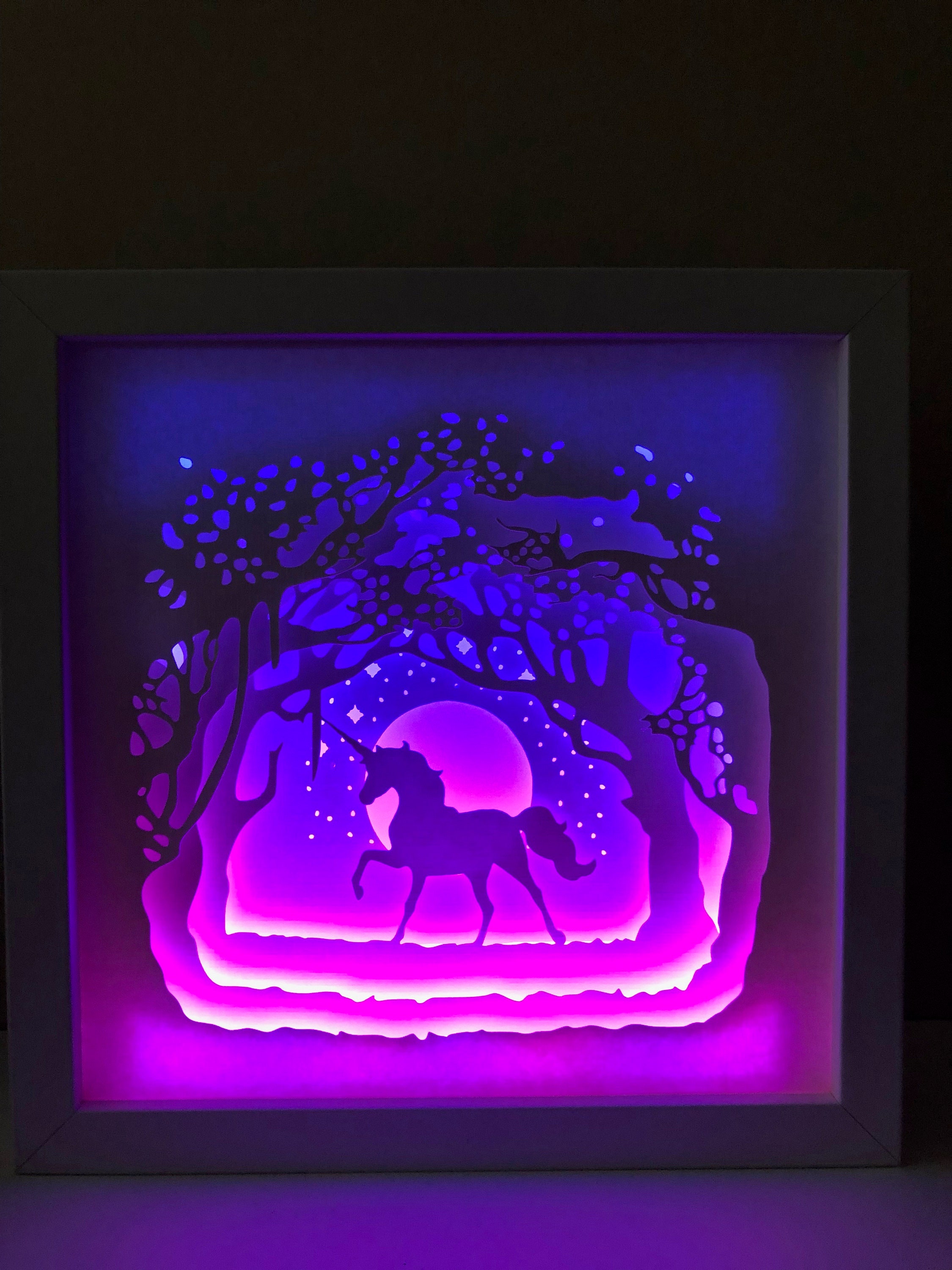 Unicorn Forest 3d Paper Cut Light Box Template Shadow Box Svg Etsy