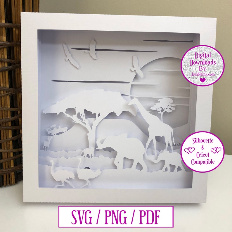 Safari 3 Paper Cut Light Box Template Shadow Box SVG Shadow Etsy New