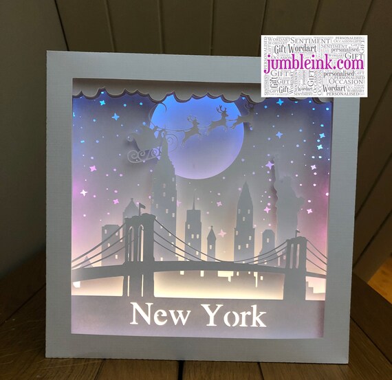 Download Santa Over New York City Paper Cut Light Box Template Etsy