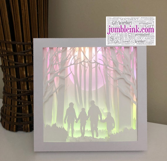 Download Family In The Woods Paper Cut Light Box Template Shadow Box Etsy