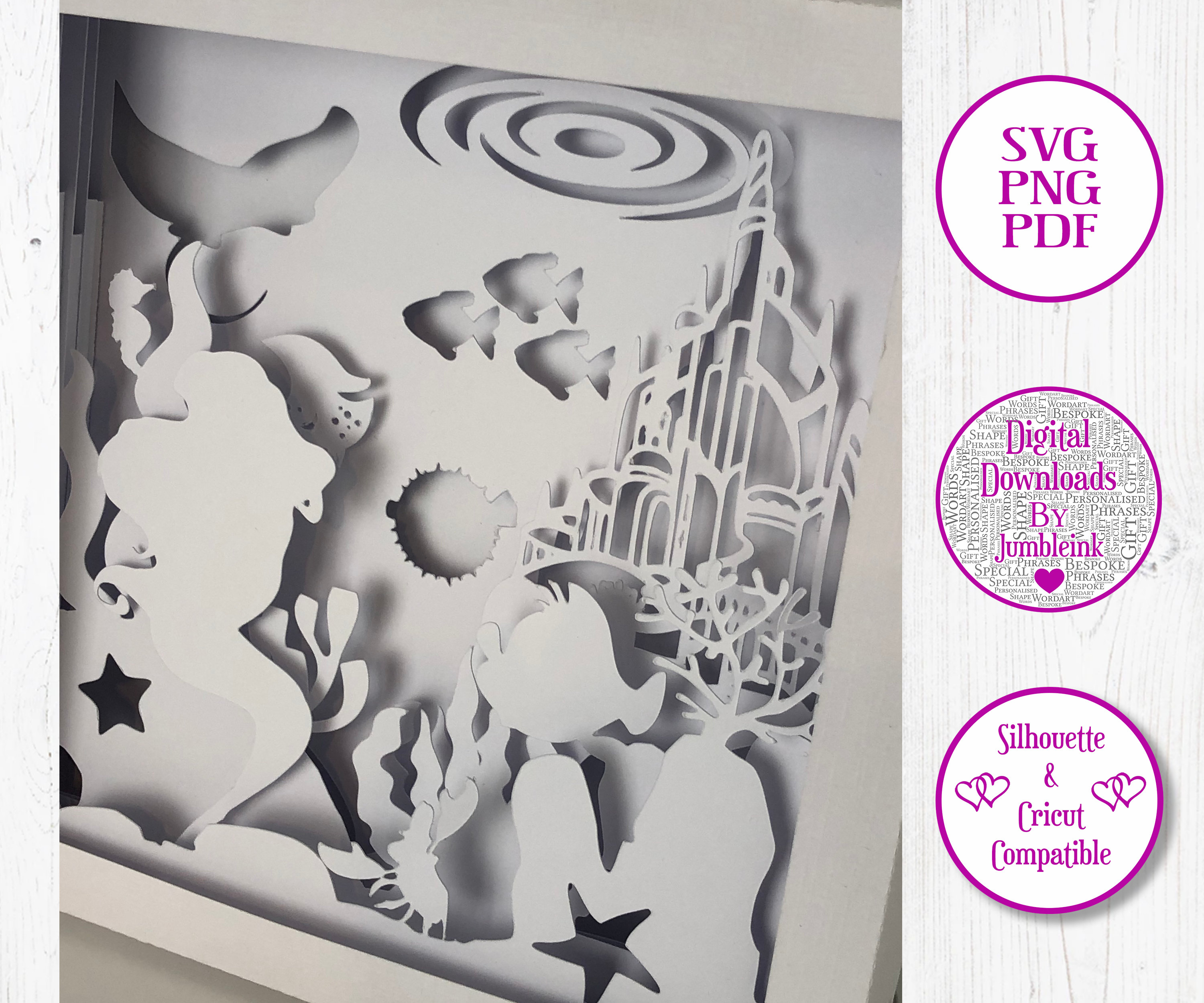 J559 Little Mermaid Shadow Box 3 Paper Cut Light Box | Etsy