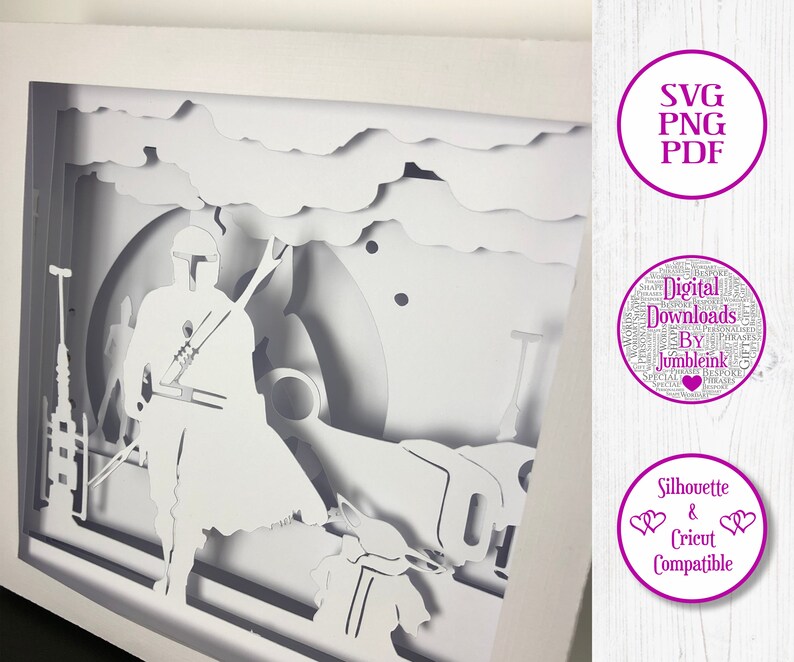 Download Papercraft Cricut Silhouette Shadow Box 3d Papercut Lightbox Svg File Diy Star Wars Mandalorian Paper Cut Light Box Template Shadow Box Svg Origami
