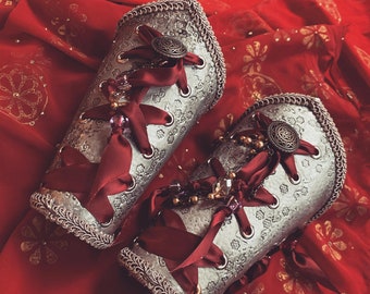 Crimson & Silver Formal Bracers