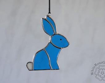 Stained Glass Bright Blue Rabbit/Bunny Hanger/Suncatcher Gift/Home Decor/Ornament