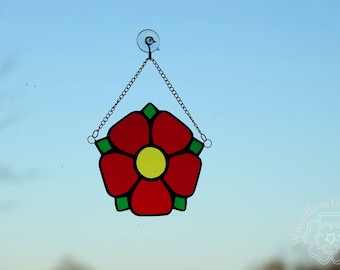 Stained Glass Lancashire Red Rose Window Hanging/Suncatcher Gift Home Decor