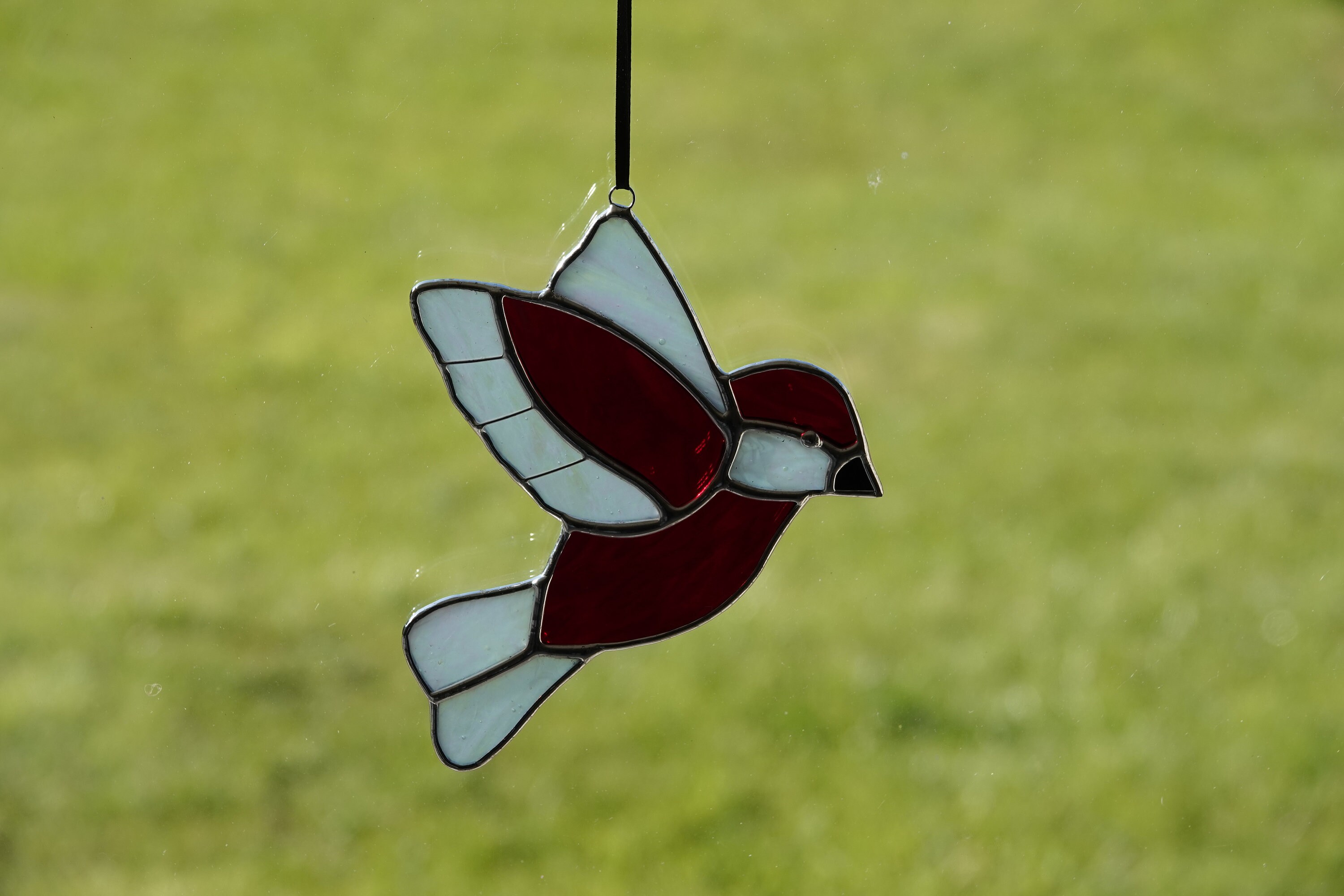 Stained Glass Suncatcher/window Hanger Red & Pearl White Etsy