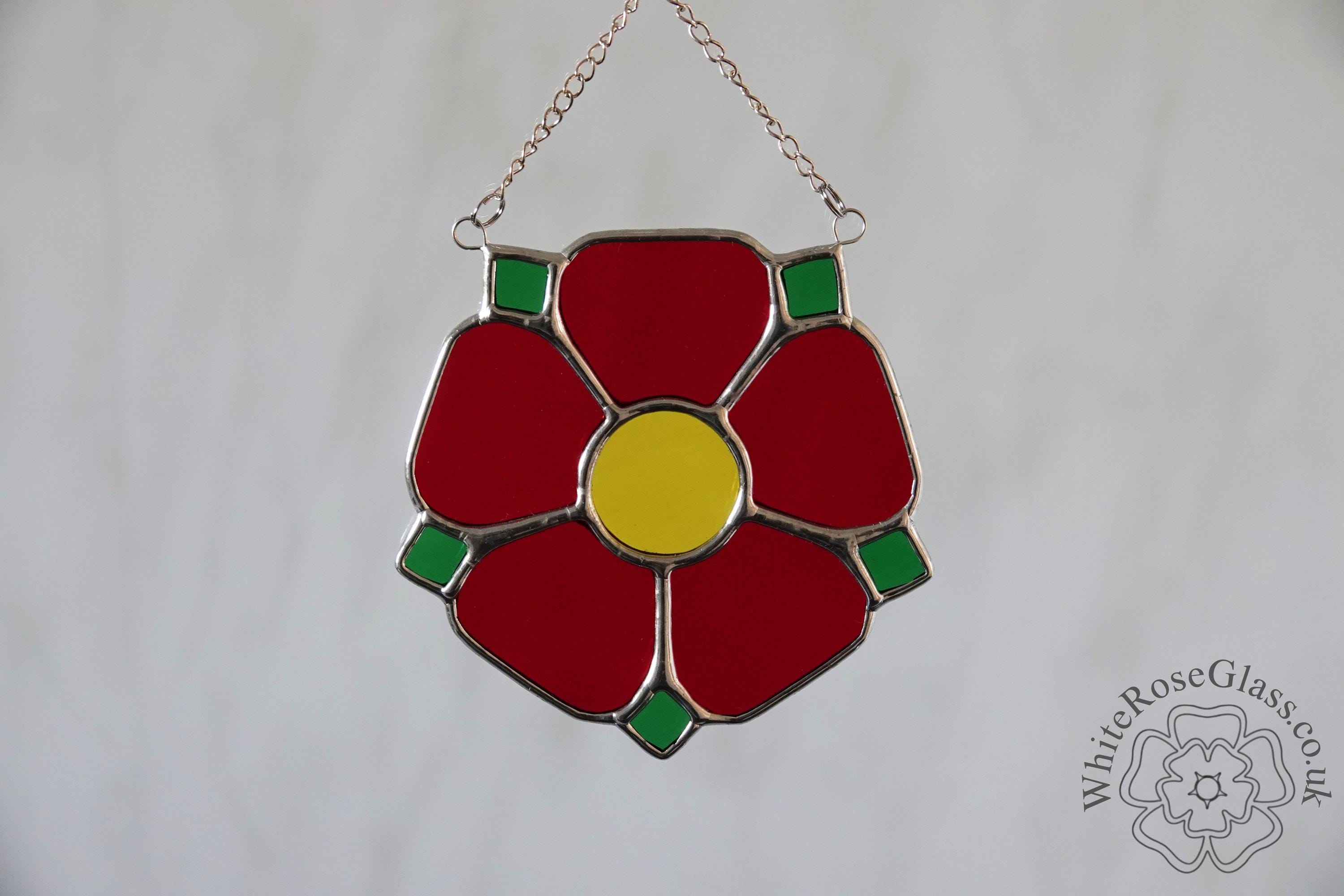Stained Glass Lancashire Red Rose Window Hanging/Suncatcher Gift Home Decor