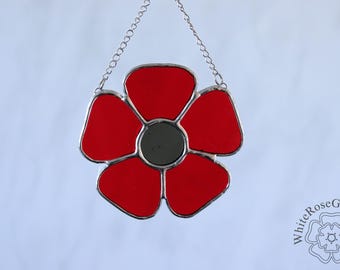 Stained Glass Suncatcher/Window Hanger Red Poppy Flower Gift/Home Decoration