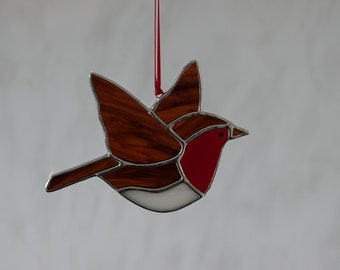 Stained Glass Suncatcher/Window Hanger Flying Robin British Birds Ornament Gift/Home Decoration