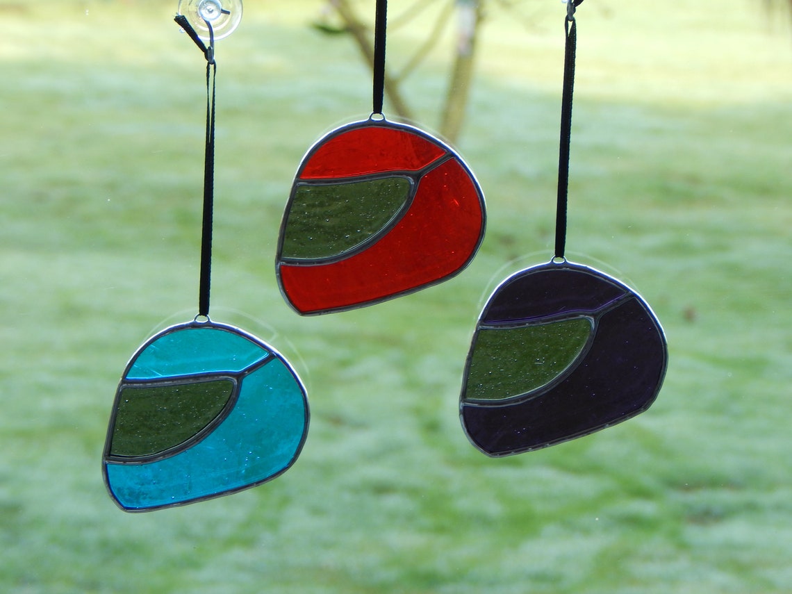 Stained Glass Suncatcher/window Hanger Red Motorbike/cycle Etsy