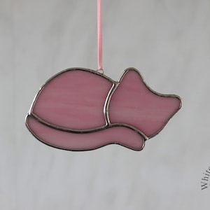 Stained Glass Suncatcher/Window Hanger Pink Sleeping Cat Ornament Gift/Home Decoration