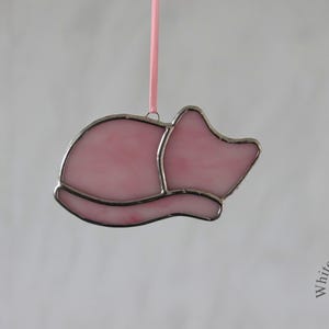 Stained Glass Suncatcher/Window Hanger Pink Sleeping Cat Small Ornament Gift/Home Decoration