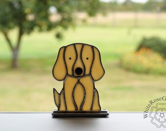 Freestanding Stained Glass Sitting Dog/Puppy Golden Retriever/Labrador Suncatcher Gift/Home Decor/Ornament