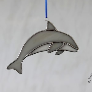 Stained Glass Suncatcher/Window Hanger Grey/White Dolphin Ornament Gift/Home Decoration