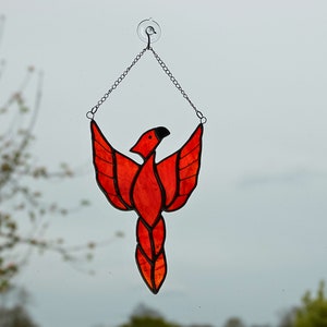 Stained Glass Suncatcher/Window Hanger Small Flying Phoenix Mythical Bird Ornament Gift/Home Decoration