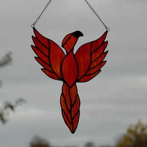 Stained Glass Suncatcher/Window Hanger Large Flying Phoenix Mythical Bird Ornament Gift/Home Decoration