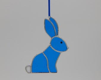 Stained Glass Bright Blue Rabbit/Bunny Hanger/Suncatcher Gift/Home Decor/Ornament