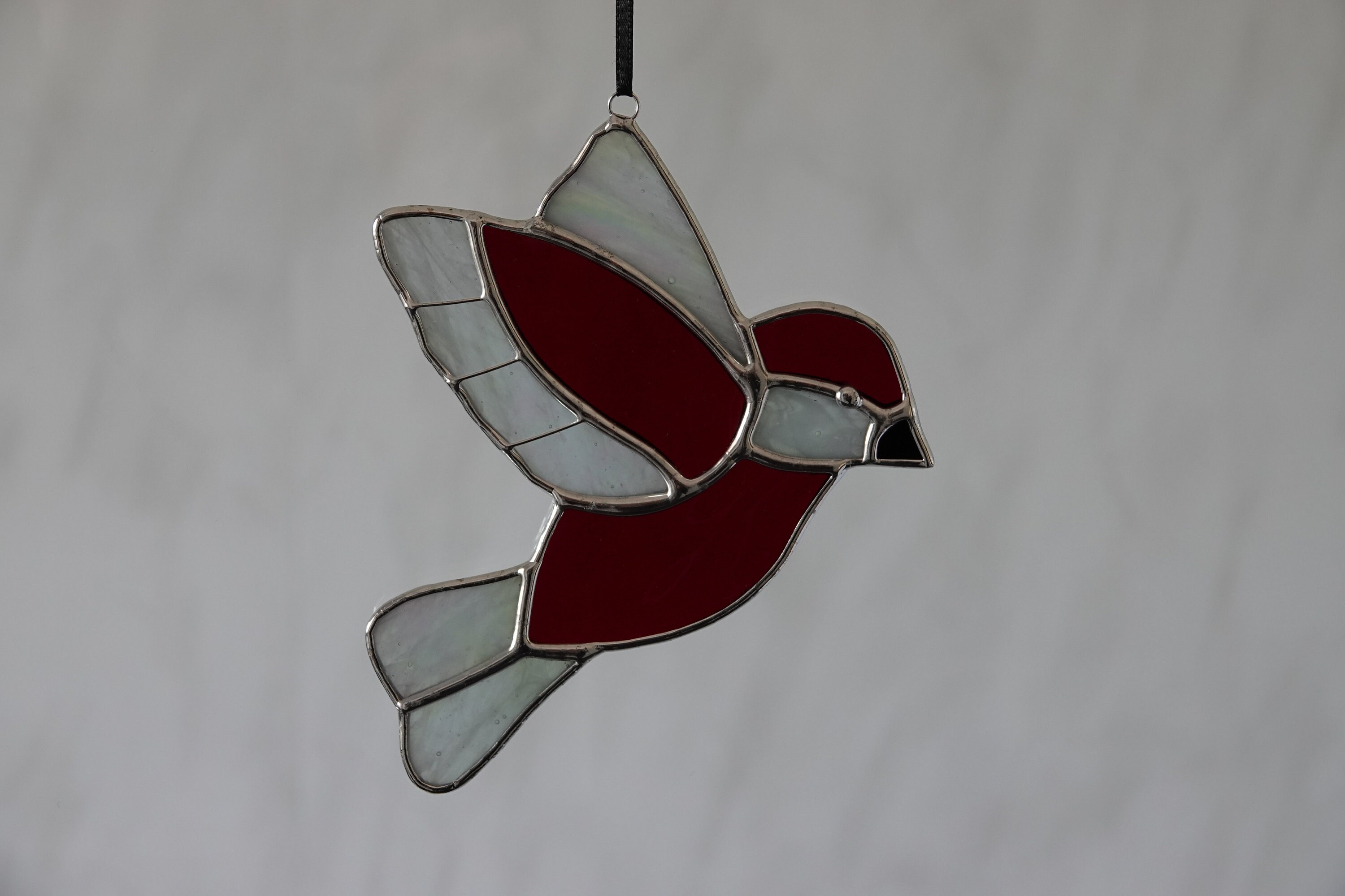 Stained Glass Suncatcher/window Hanger Red & Pearl White Etsy