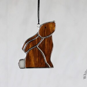 Stained Glass Bunny Rabbit Suncatcher Amber & Clear Streaky Glass Ornament