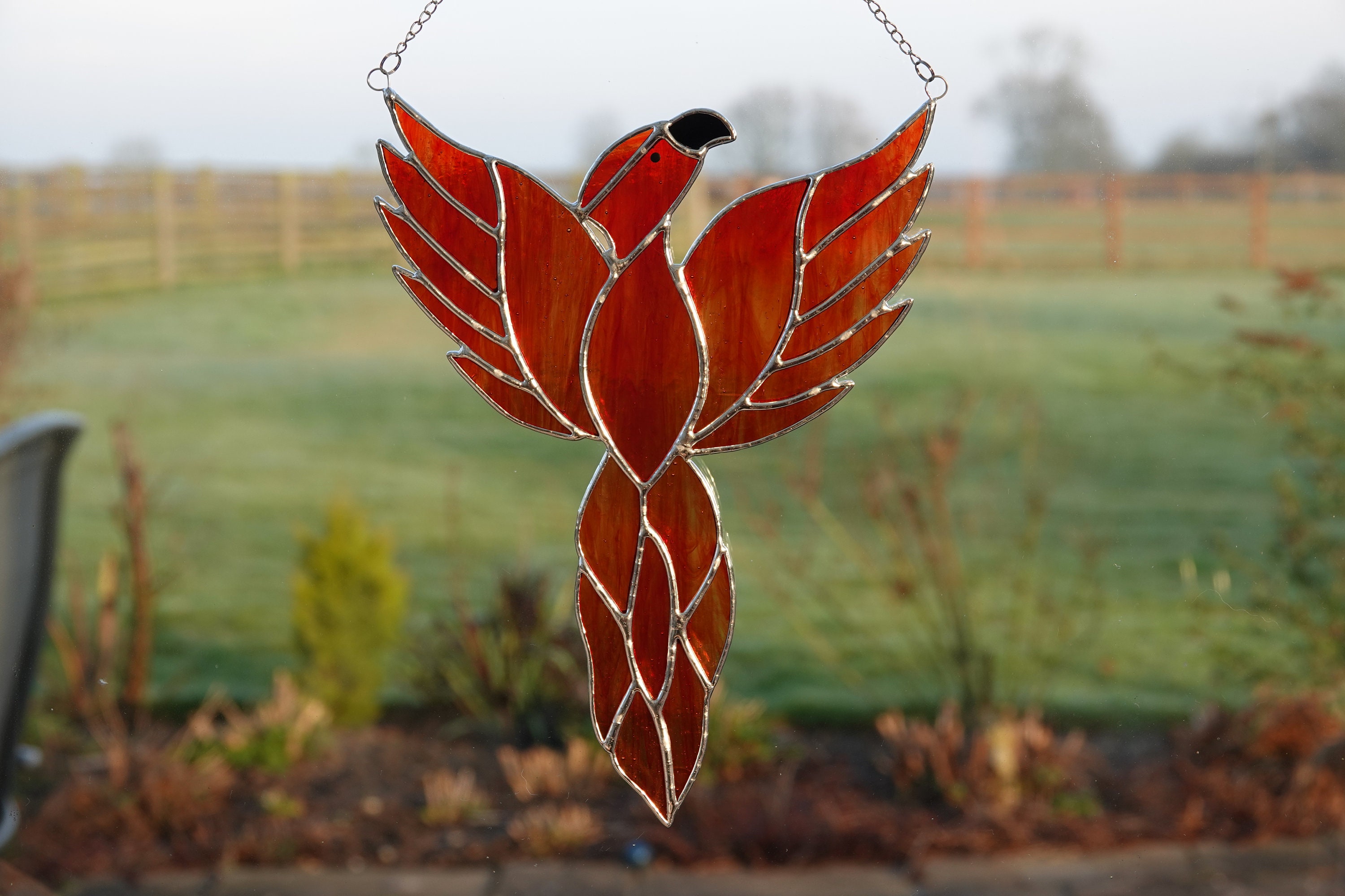 Stained Glass Suncatcher/window Hanger Large Flying Phoenix Etsy