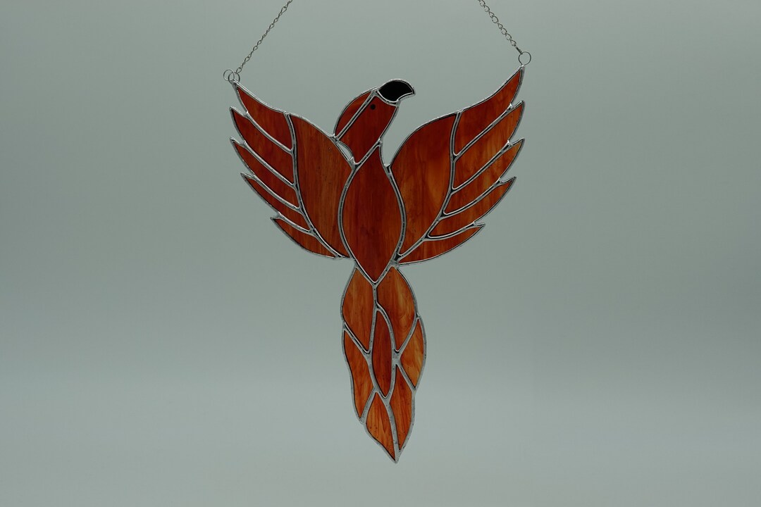 Stained Glass Suncatcher/window Hanger Large Flying Phoenix Etsy