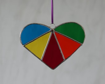Stained Glass Multi-Coloured Rainbow Heart Suncatcher Gift Home Decoration Ornament