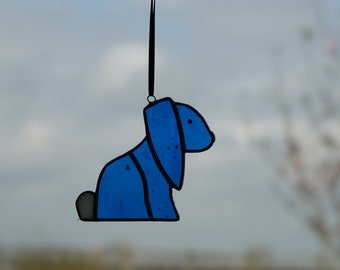 Stained Glass Blue/White Rabbit/Bunny Floppy Ears/Eared Hanger/Suncatcher Gift/Home Decor/Ornament