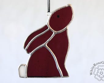 Stained Glass Bunny Suncatcher - Dark Rose Pink Rabbit Hanger