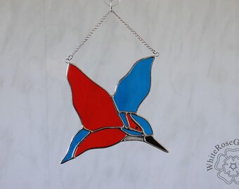 Stained Glass Flying Kingfisher British Birds Hanger/Suncatcher Gift/Home Decor/Ornament