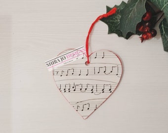 Christmas bauble, Sheet music ornaments Christmas, Heart Christmas Tree Decorations, Heart shape bauble, Tree ornament, Music ornament