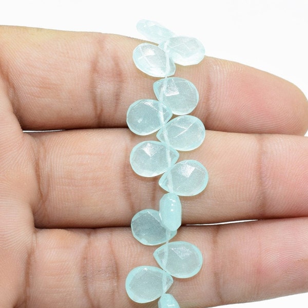 Aqua Chalcedony Teardrop 7x10mm Briolettes,Natural Gemstone Aqua Chalcedony,Chalcedony Teardrop Briolettes,Drop Shape Beads Aqua Chalcedony