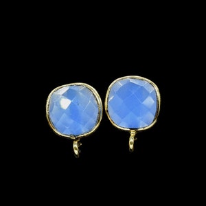Blue Chalcedony Earring Connector,DIY Jewelry Making Supply,Earring Making Connector,Ear Post Studs Connectors,Ear Studs,Gemstone Ear Post