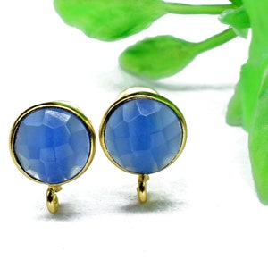 Blue Chalcedony Earring Connector,DIY Jewelry Making Supply,Earring Making Connector,Ear Post Studs Connectors,Ear Studs,Gemstone Ear Post