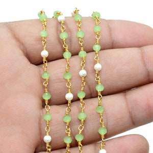 Chrysopraas gefacetteerde rozenkrans stijl kralenketting: chrysopraas 3 mm kralen draadgewikkelde ketting, gouden rozenkrans lange gelaagde ketting, parel rozenkrans