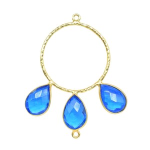 Blue Topaz Pendant/Gemstone Charms Pendant/Gold Plated Jewelry/Three Stone Pendant/Connector Jewellery/Blue Topaz Connector Jewellery/Gift